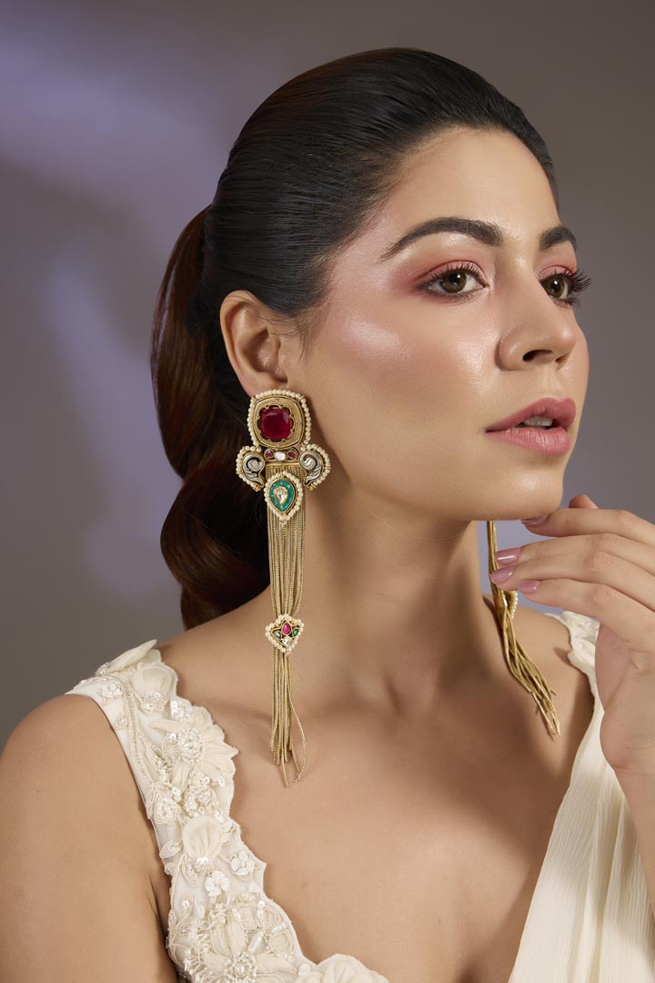 Multicolor Stone Long Statement Earrings