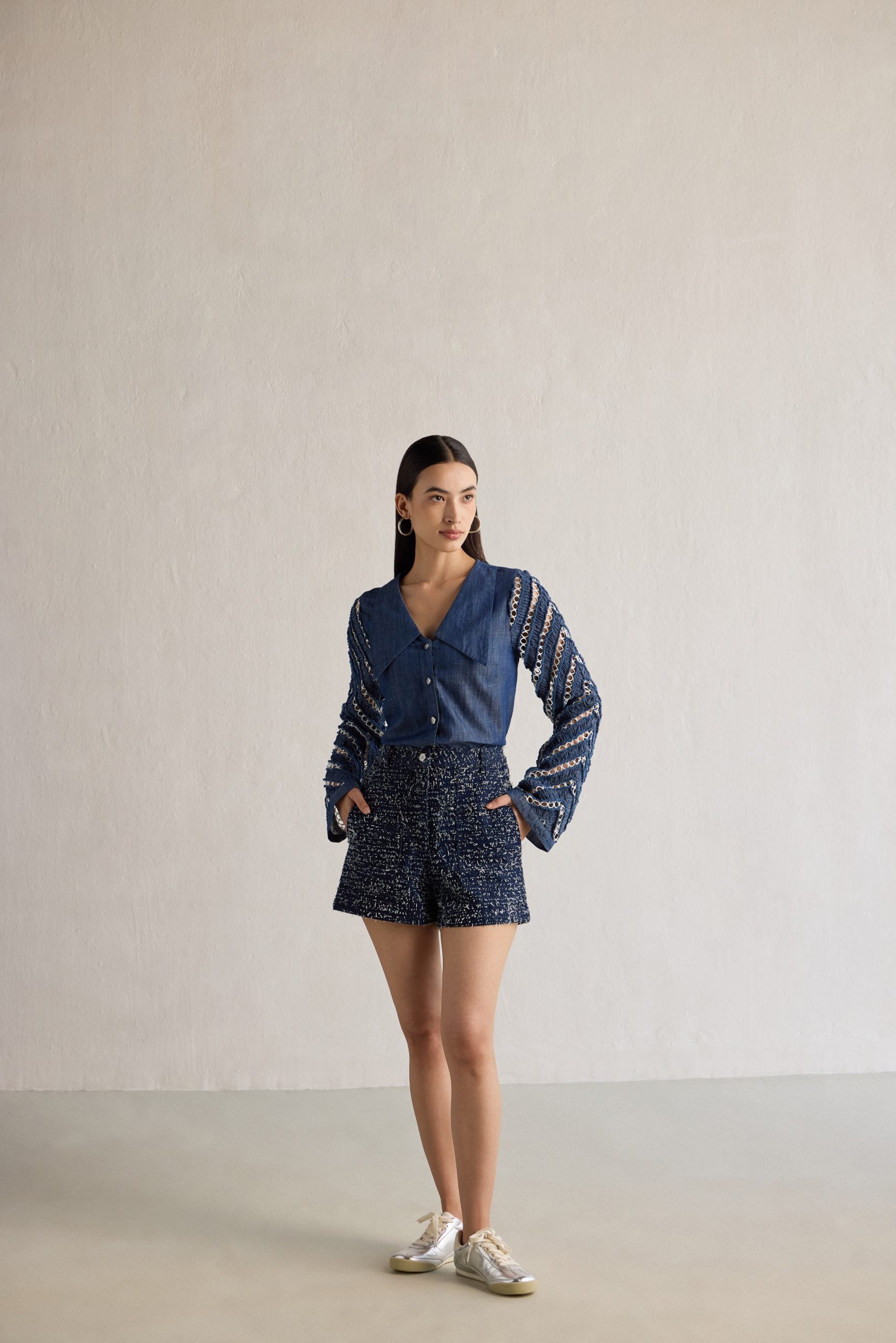 Image of LACE INSERT DENIM SHIRT