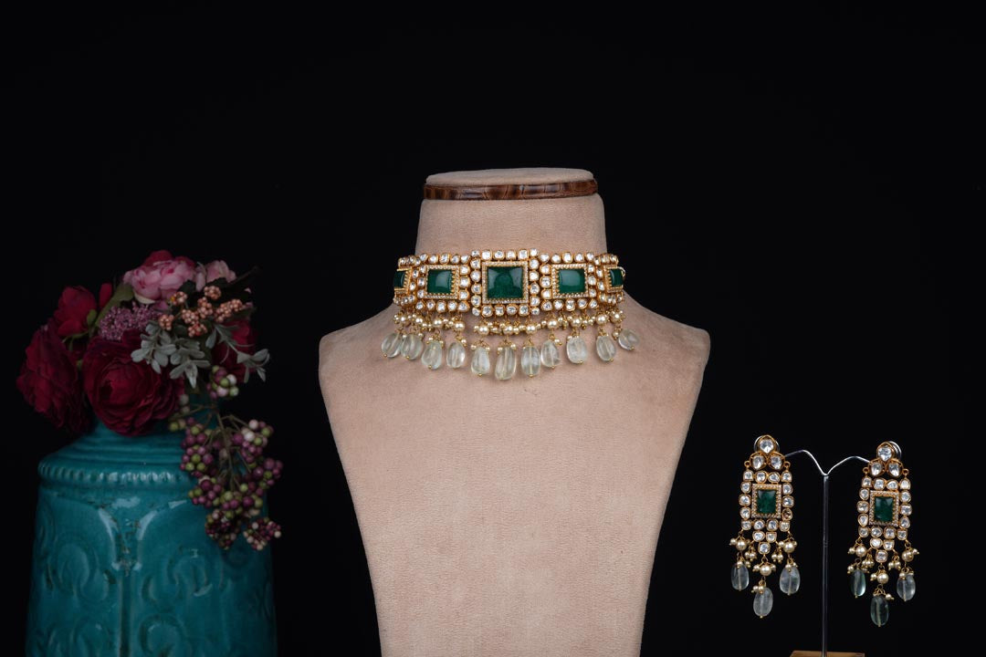Kundan Choker and Earrings with Beads
