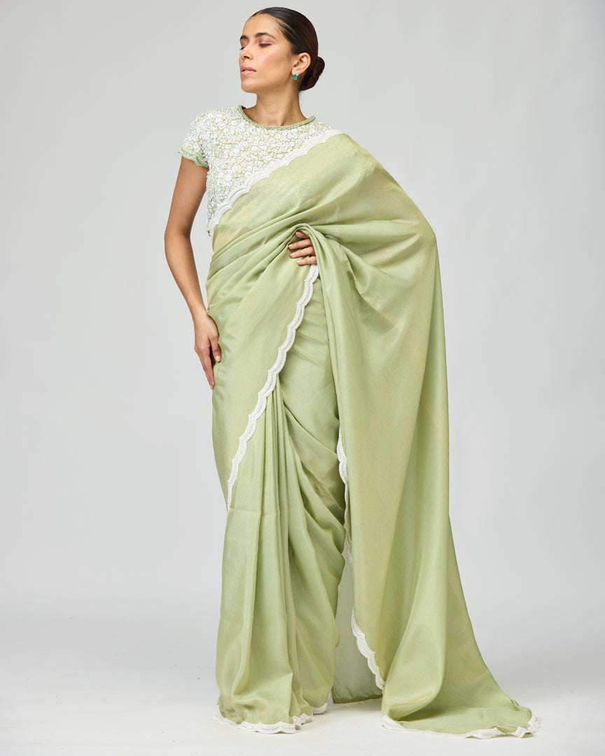 Embellished Viscose Tissue Saree Set for Festive Occasions