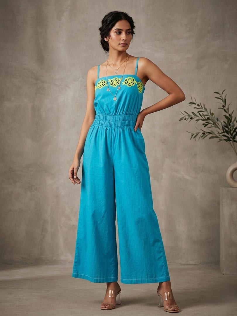 THETAA Celeste  Hand-Embroidered Cotton Poplin Jumpsuit Set