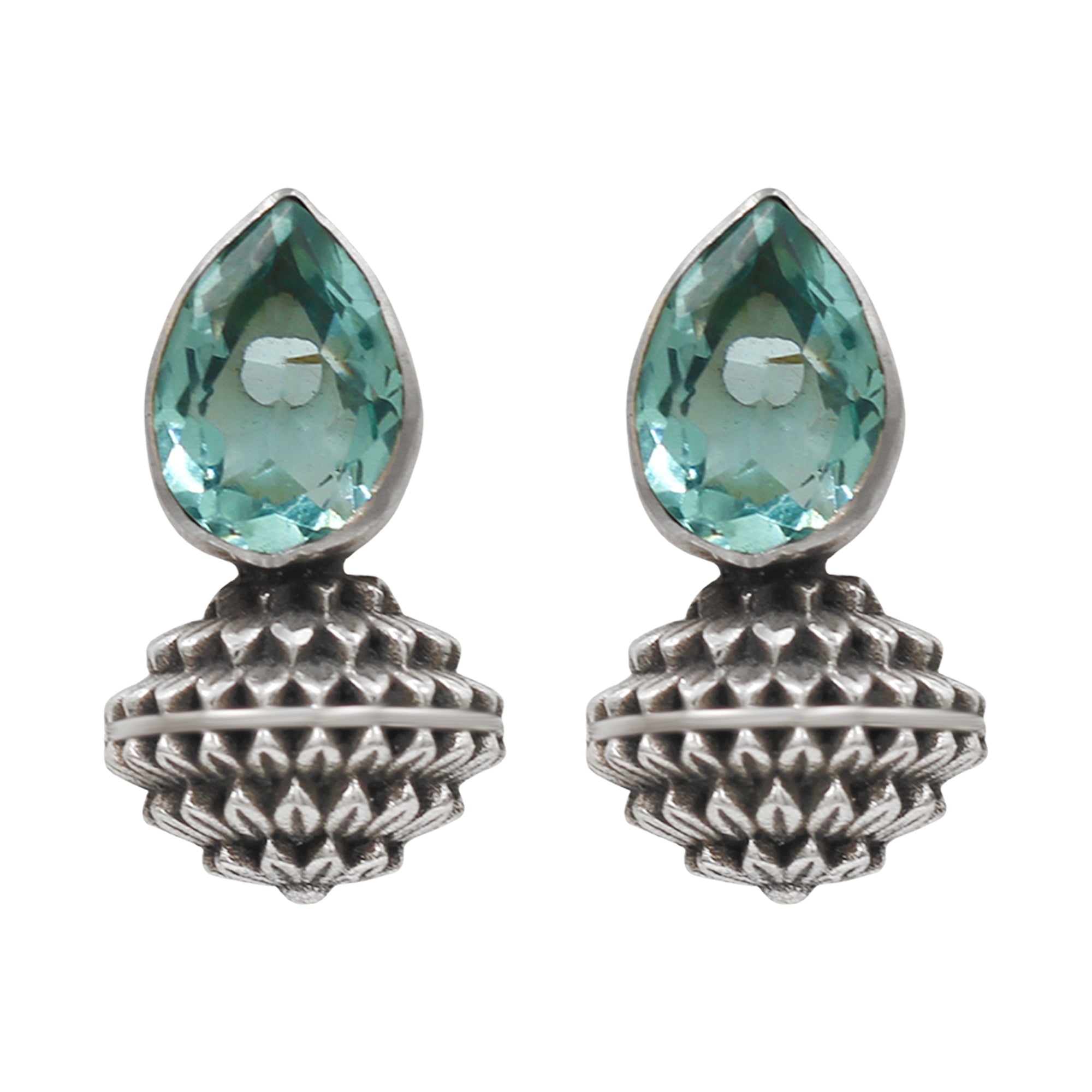 Sangeeta Boochra Designer Oxidised Silver Teardrop Stone Earrings