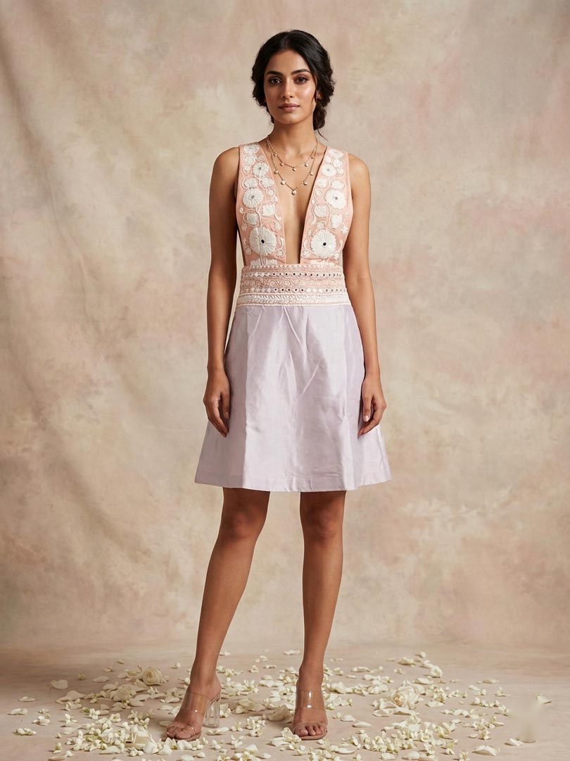 THETAA Solene  Hand-Embroidered Chanderi Cotton Dress