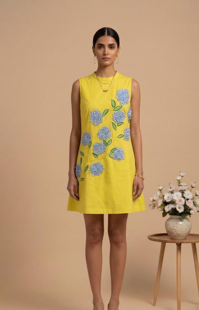 THETAA Lumina  Hand-Embroidered Poplin Floral Dress Set