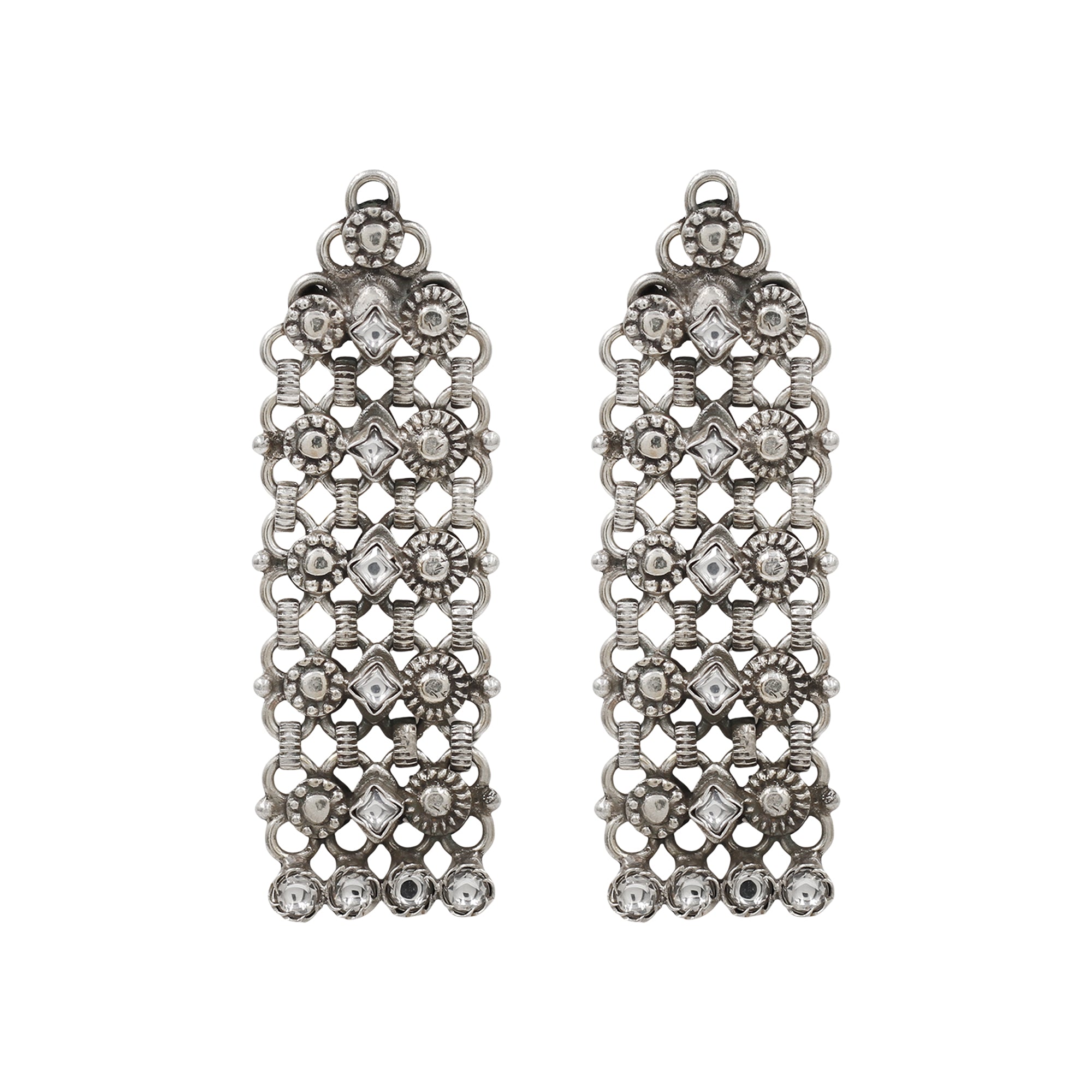 Sangeeta Boochra Handcrafted Silver Long Statement Earrings