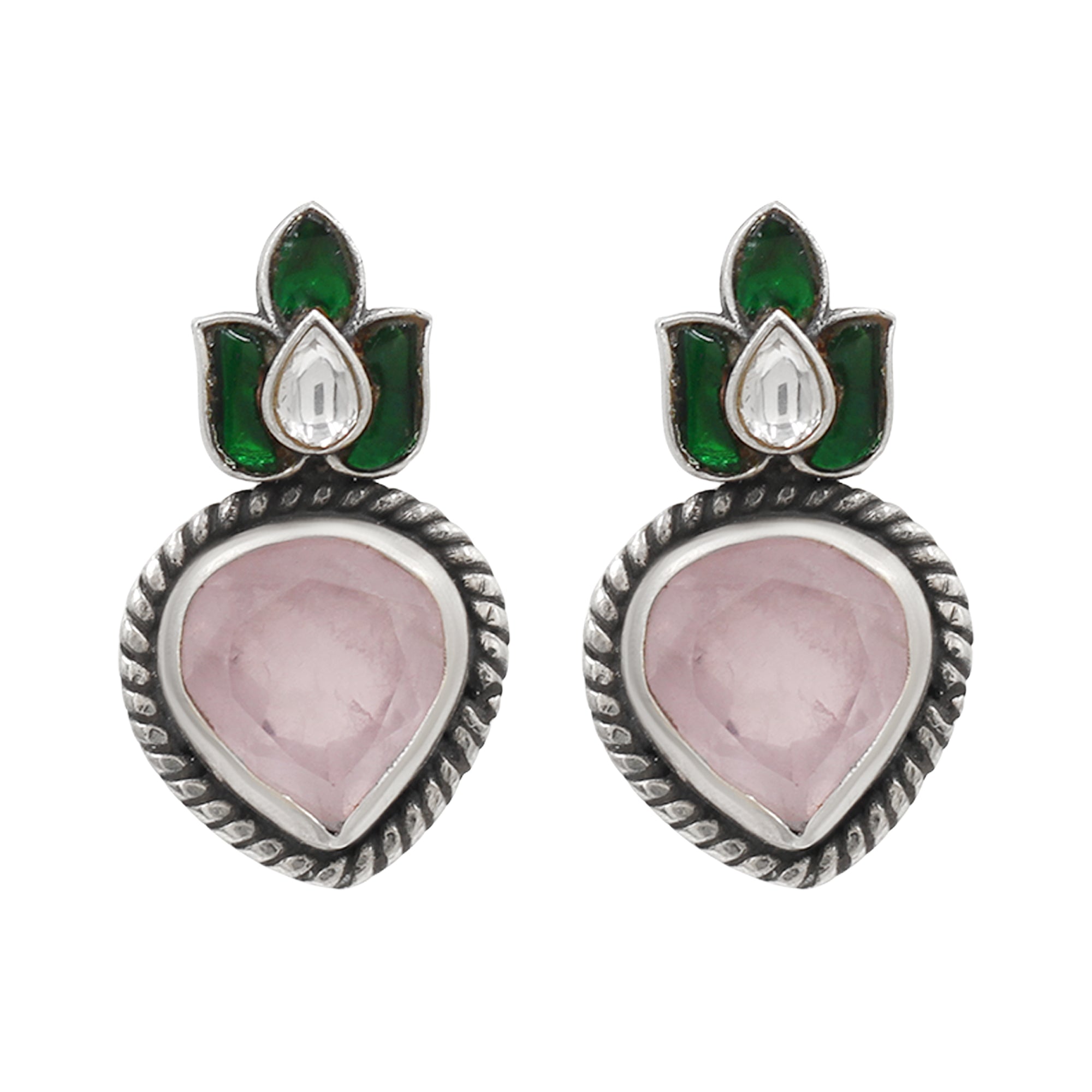 Sangeeta Boochra Heritage Silver Pink Teardrop Earrings
