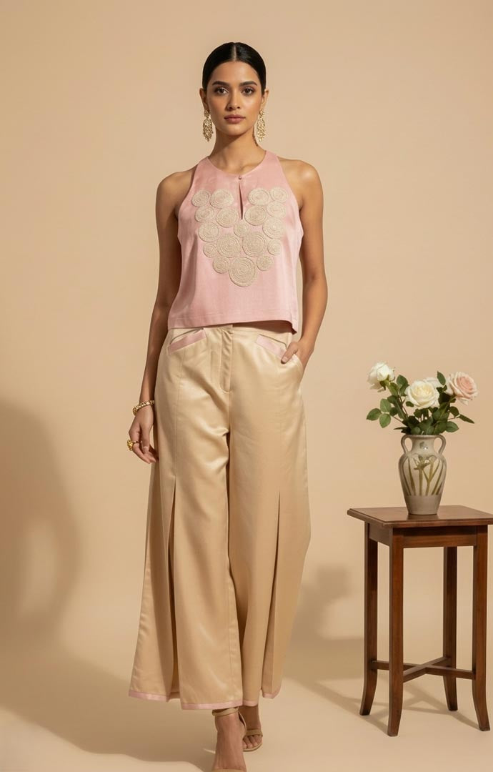 THETAA Noor  Embroidered Satin & Cotton Suit Set