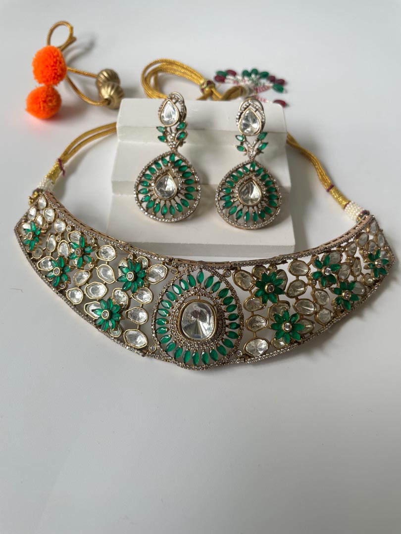 Gold Finish Utsav Choker Set with Stone Accents