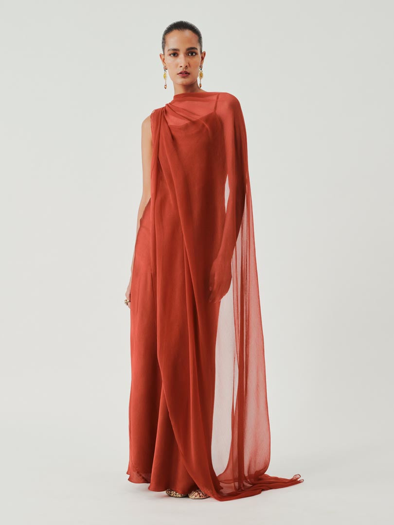 Tyra Slip Dress in Rust with Scarf