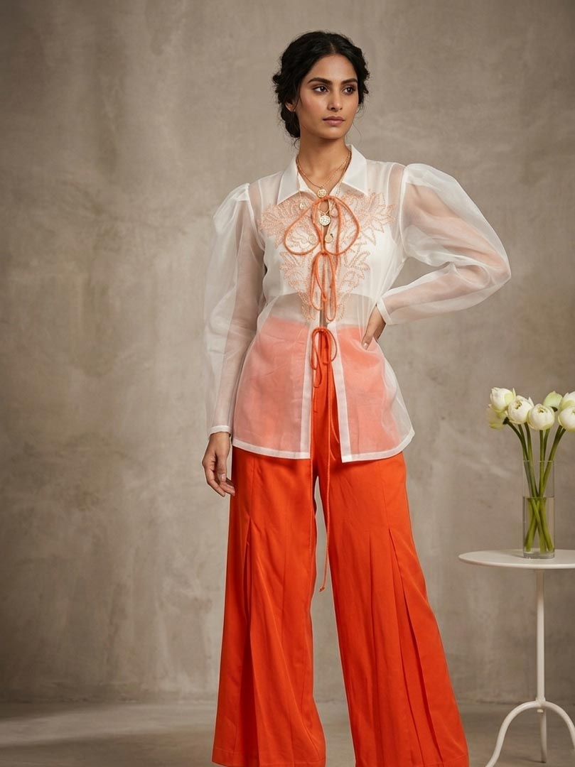 THETAA Solara  Embroidered Cotton Satin Co-ord Set