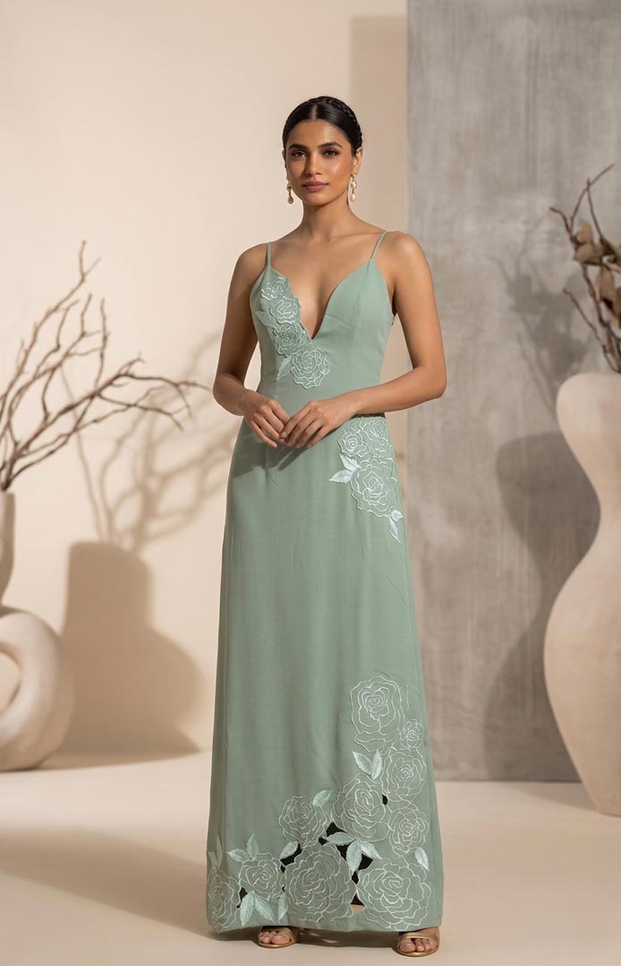 THETAA Reverie  Hand-Embroidered Imported Crepe Dress