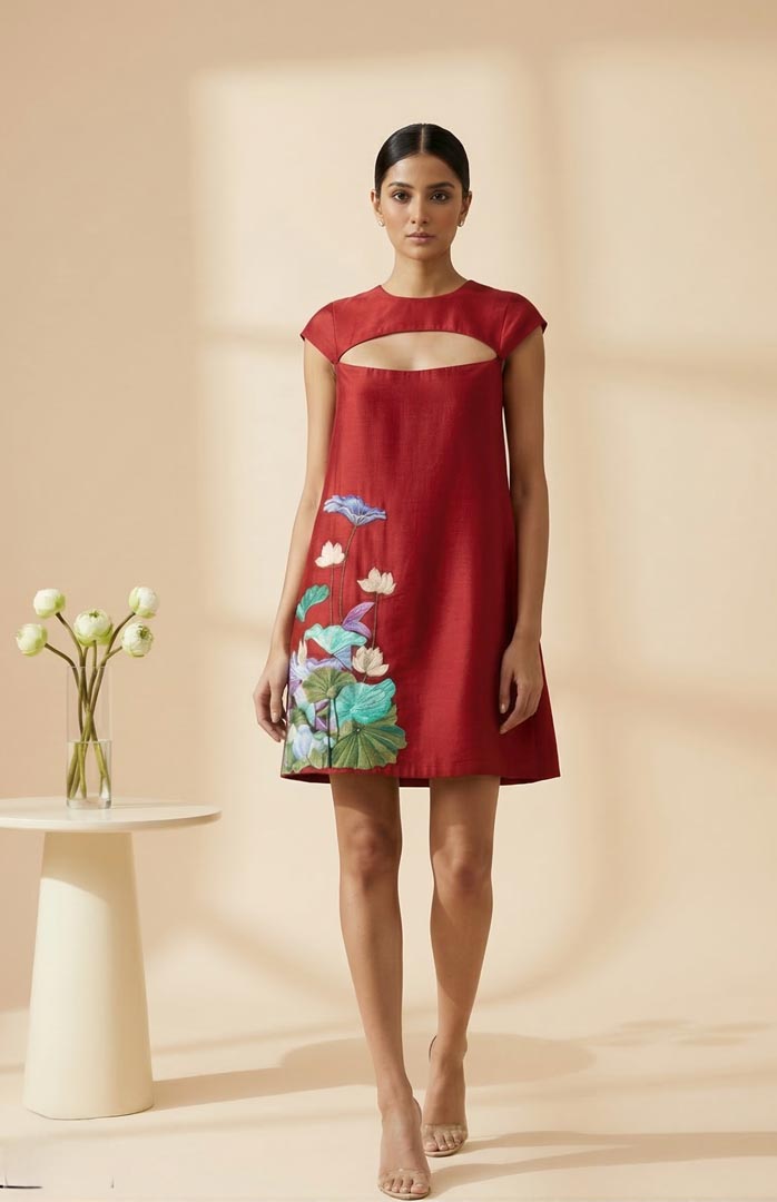 THETAA Sera  Embroidered Chanderi Cotton Dress