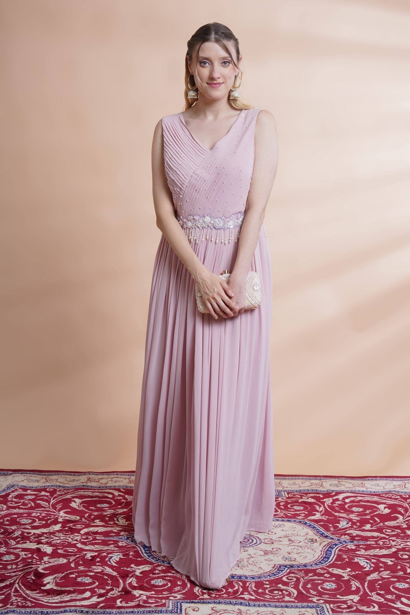 Image of Mauve georgette flare  gown set