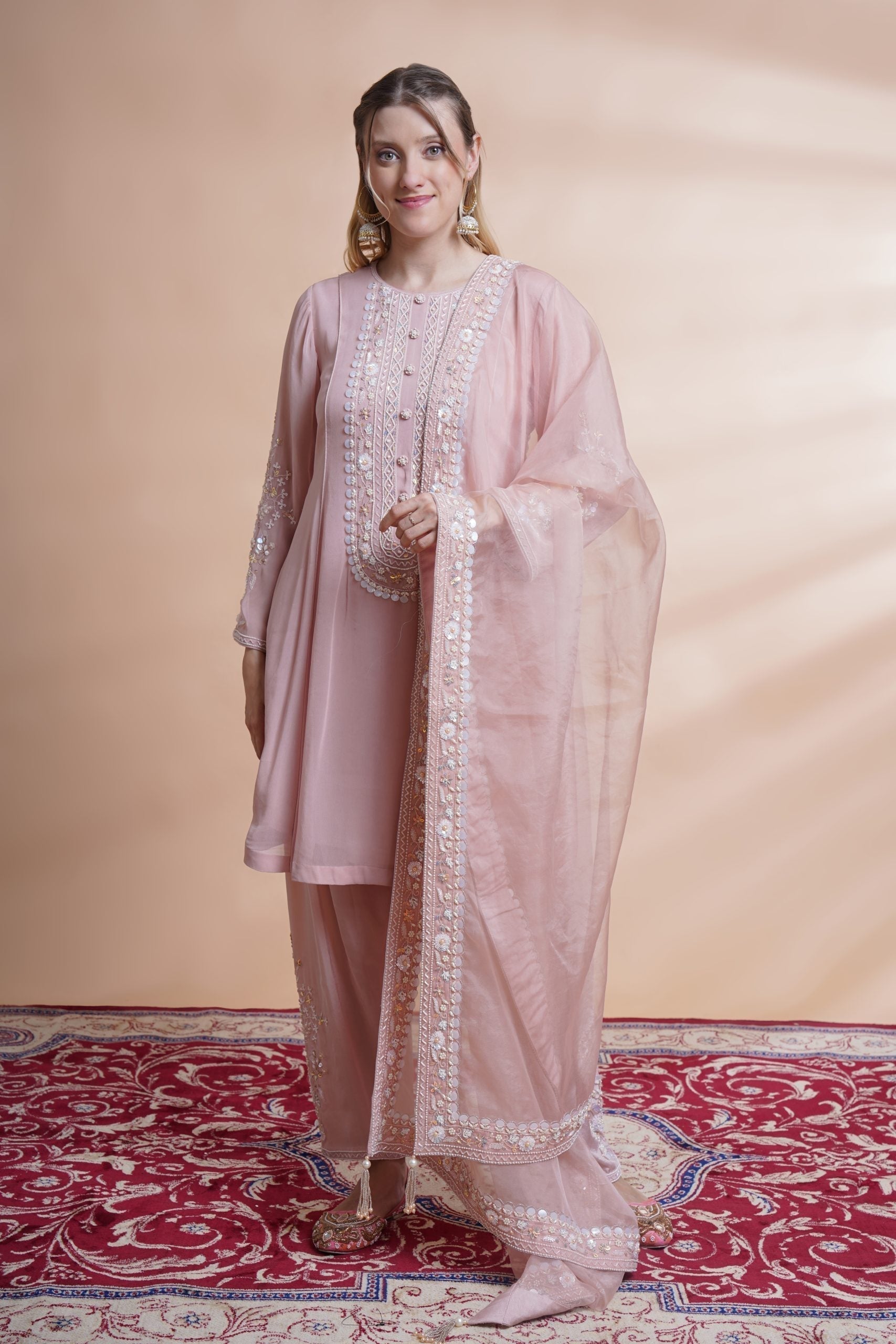 Image of Mauve georgette stylised kurta set