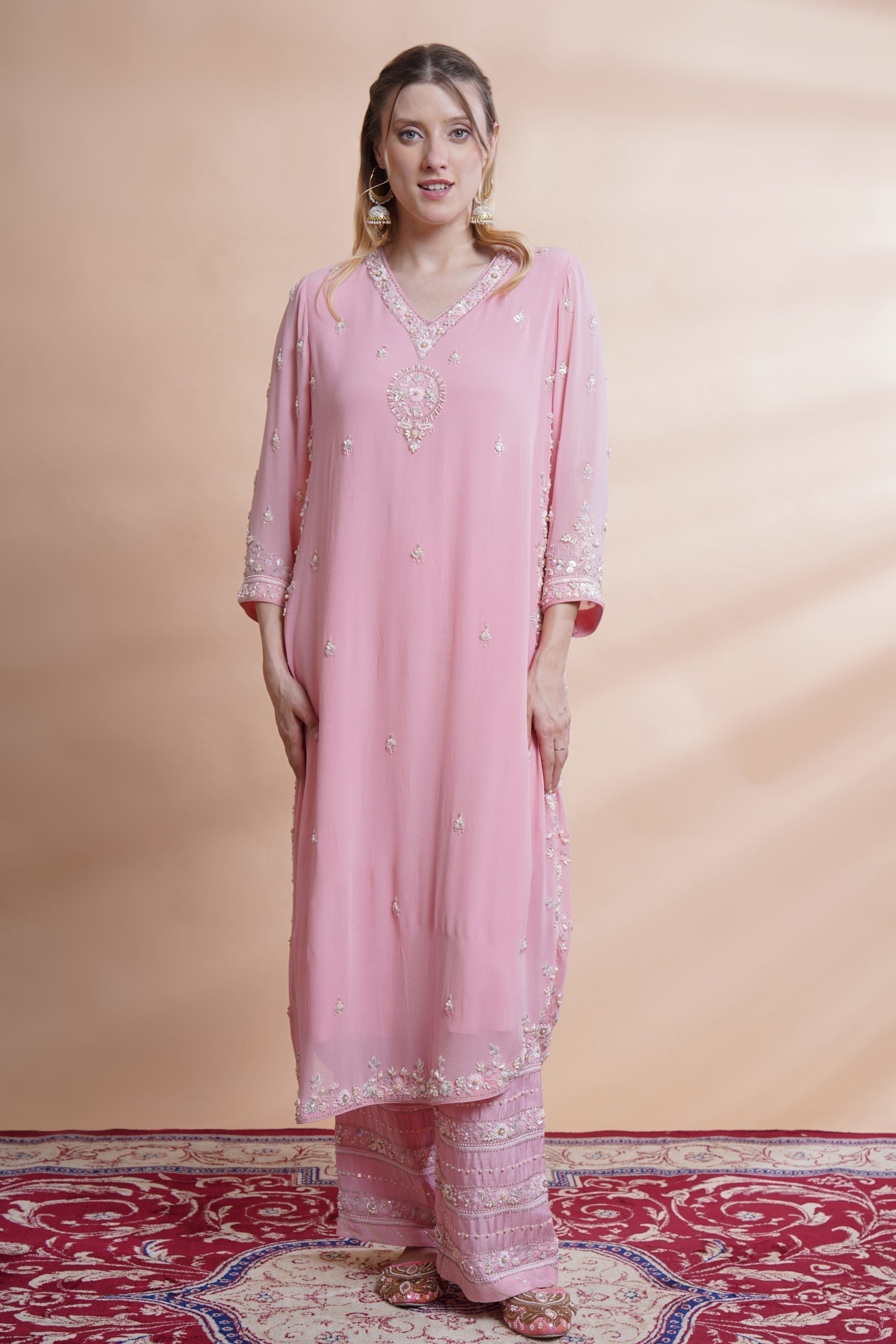 Image of Pink georgette kurta suit set