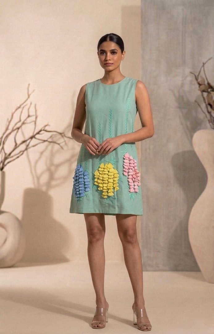 THETAA Aveline  Embroidered Chanderi Cotton Dress