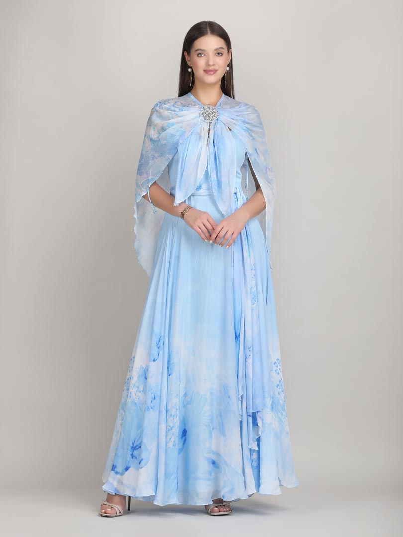 Aurora Tone Ice Blue Cape dress