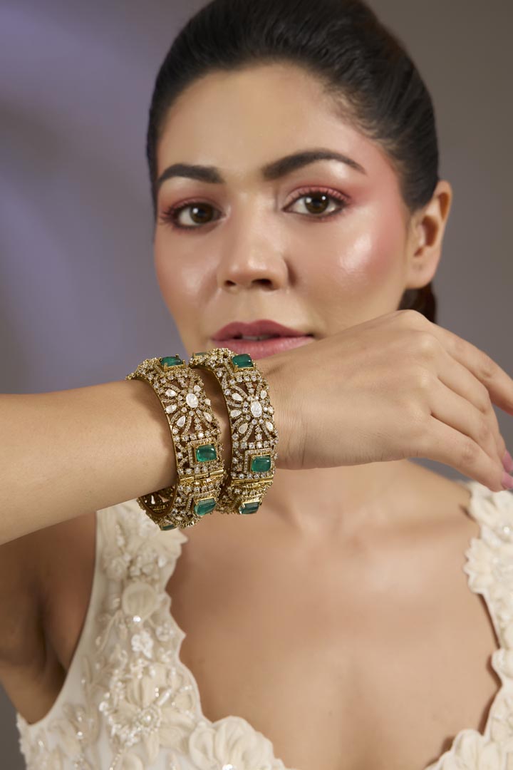 Emerald & Kundan Statement Bangles