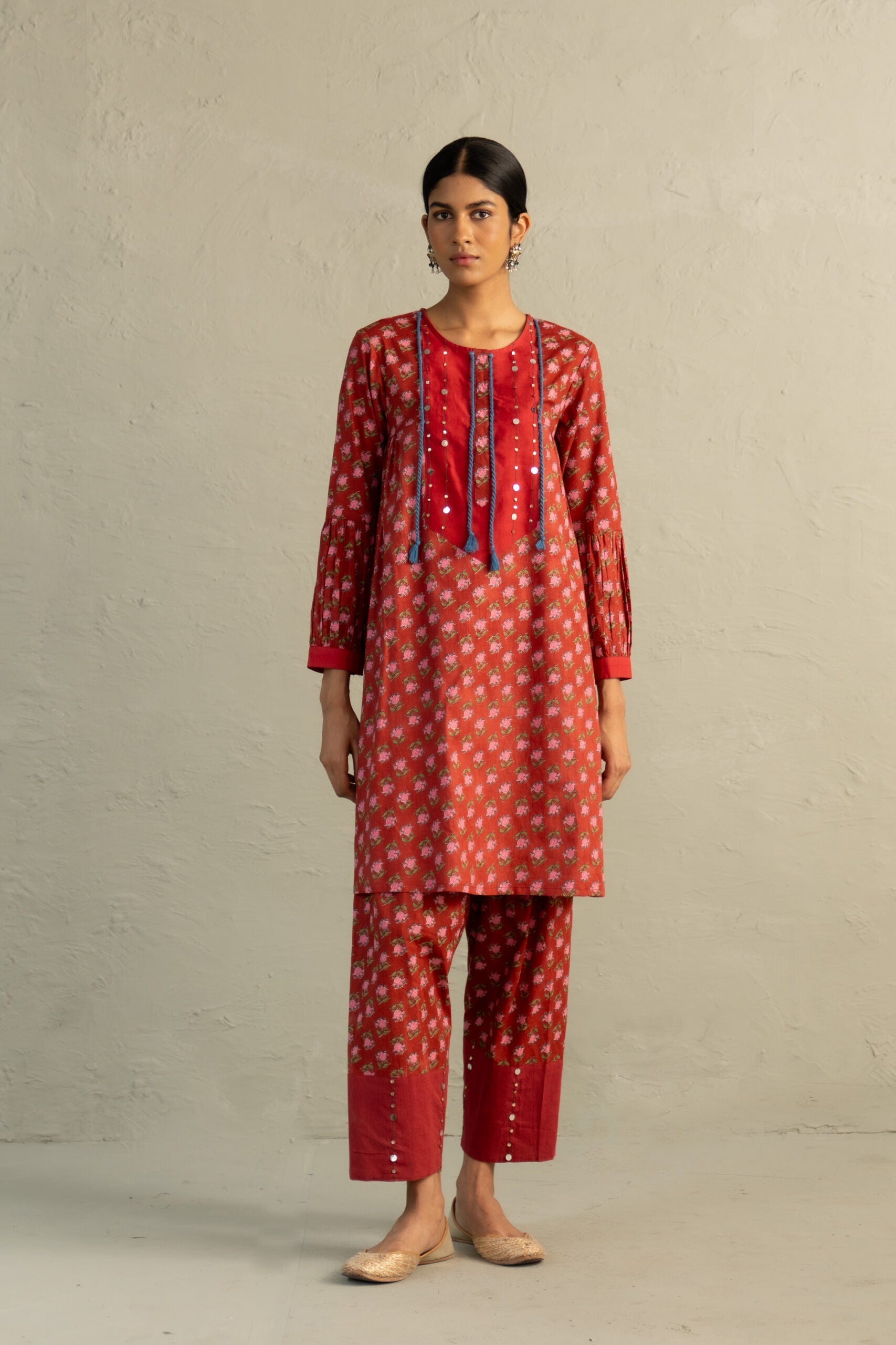 Red Phool Dori Short Kurta Salwar Set