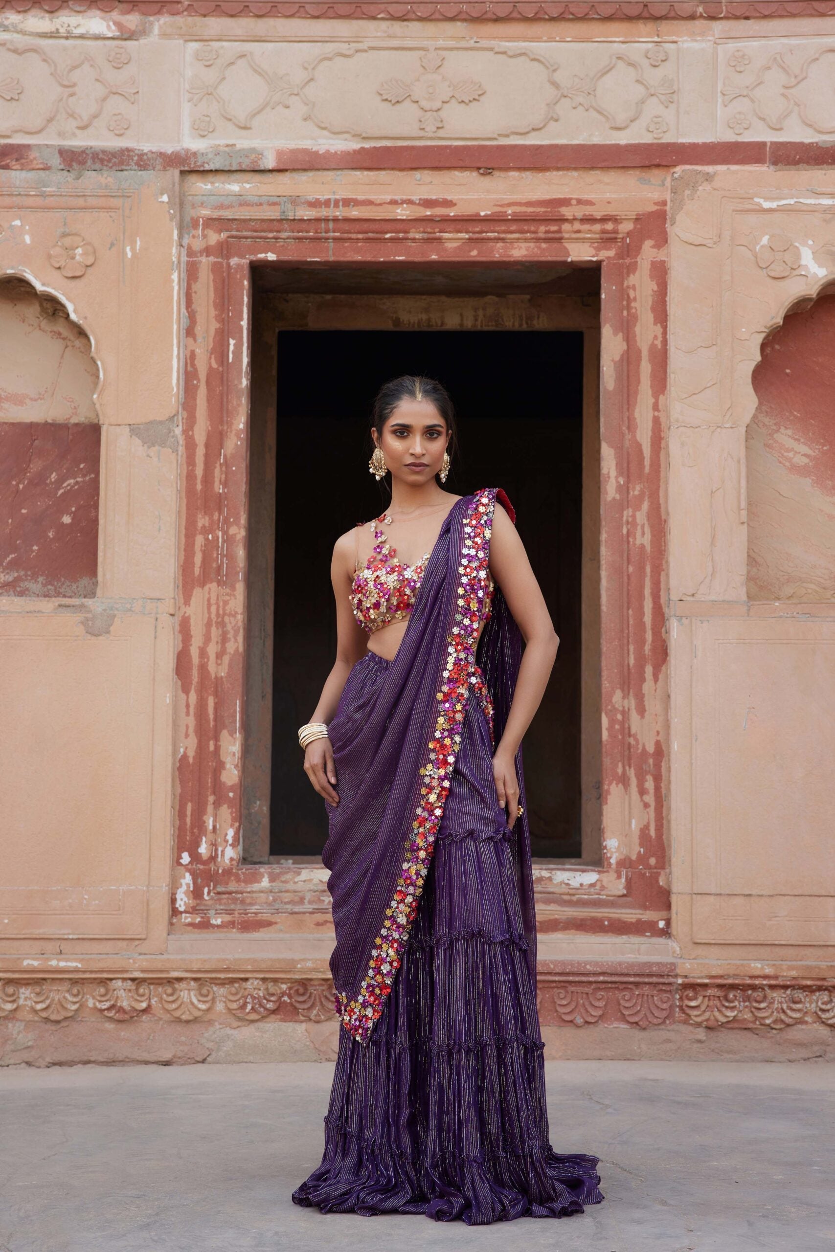 Tired sharara drape saree set EBN36