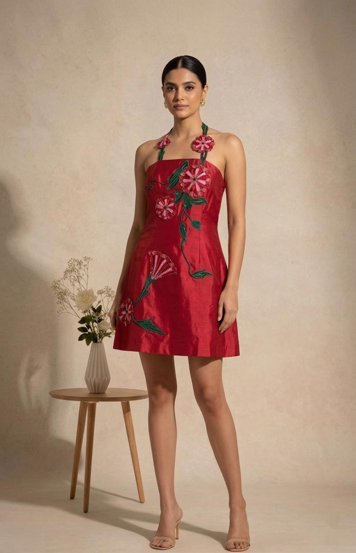 THETAA Rosa  Embroidered Chanderi Cotton Dress