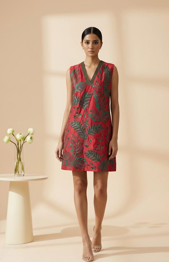 THETAA Viva  Embroidered Chanderi Cotton Dress