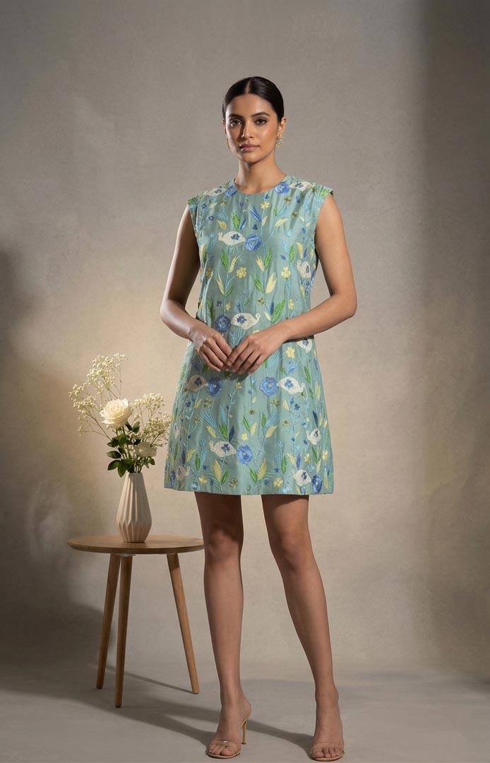 THETAA Elowen  Embroidered Chanderi Cotton Dress
