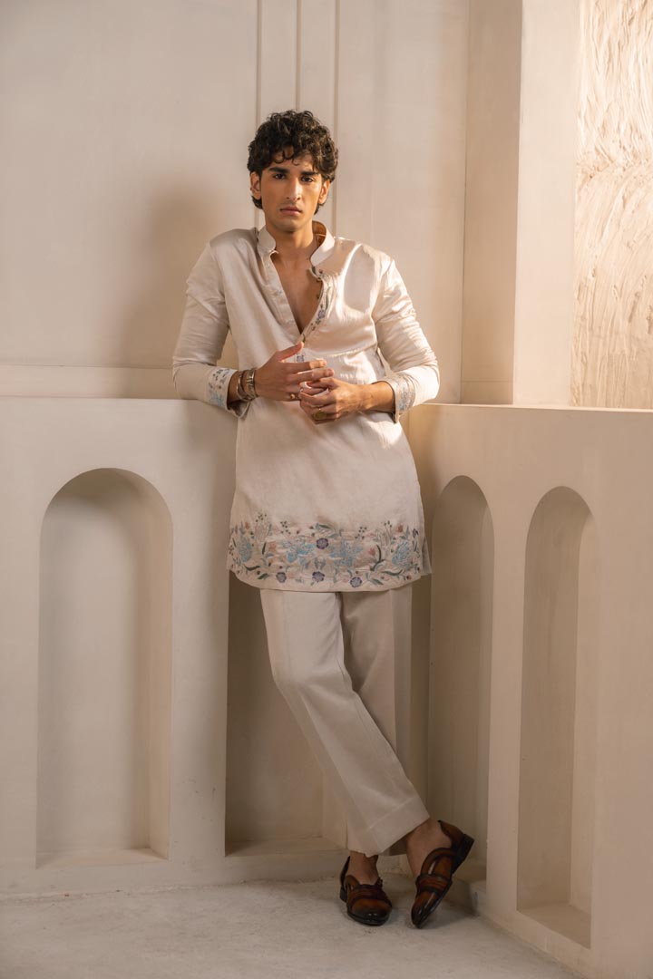Silver veil linen silk kurta set