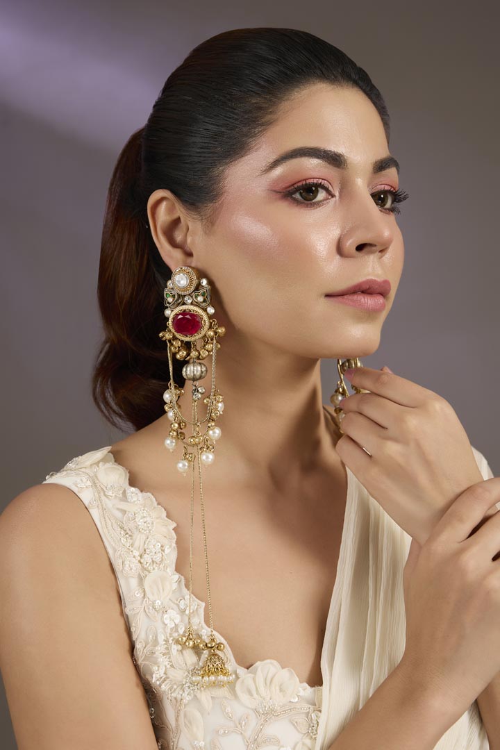 Pearl Drop Kundan Statement Earrings