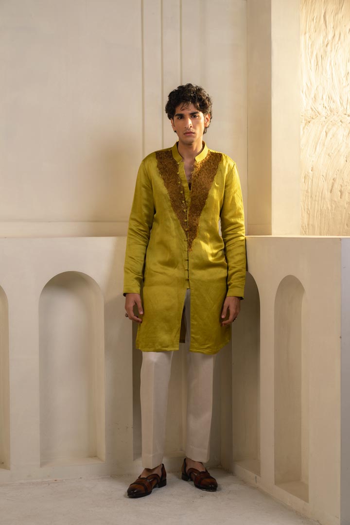 gold Moss linen silk kurta set