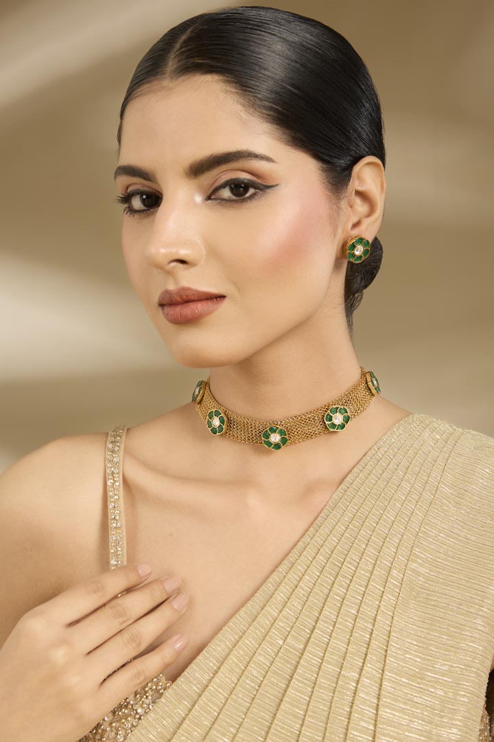 Gold-Plated Green Stone Choker Set