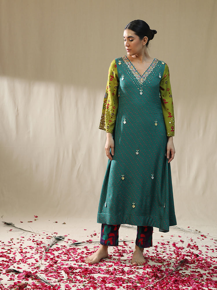 Emerald green A line suit Set