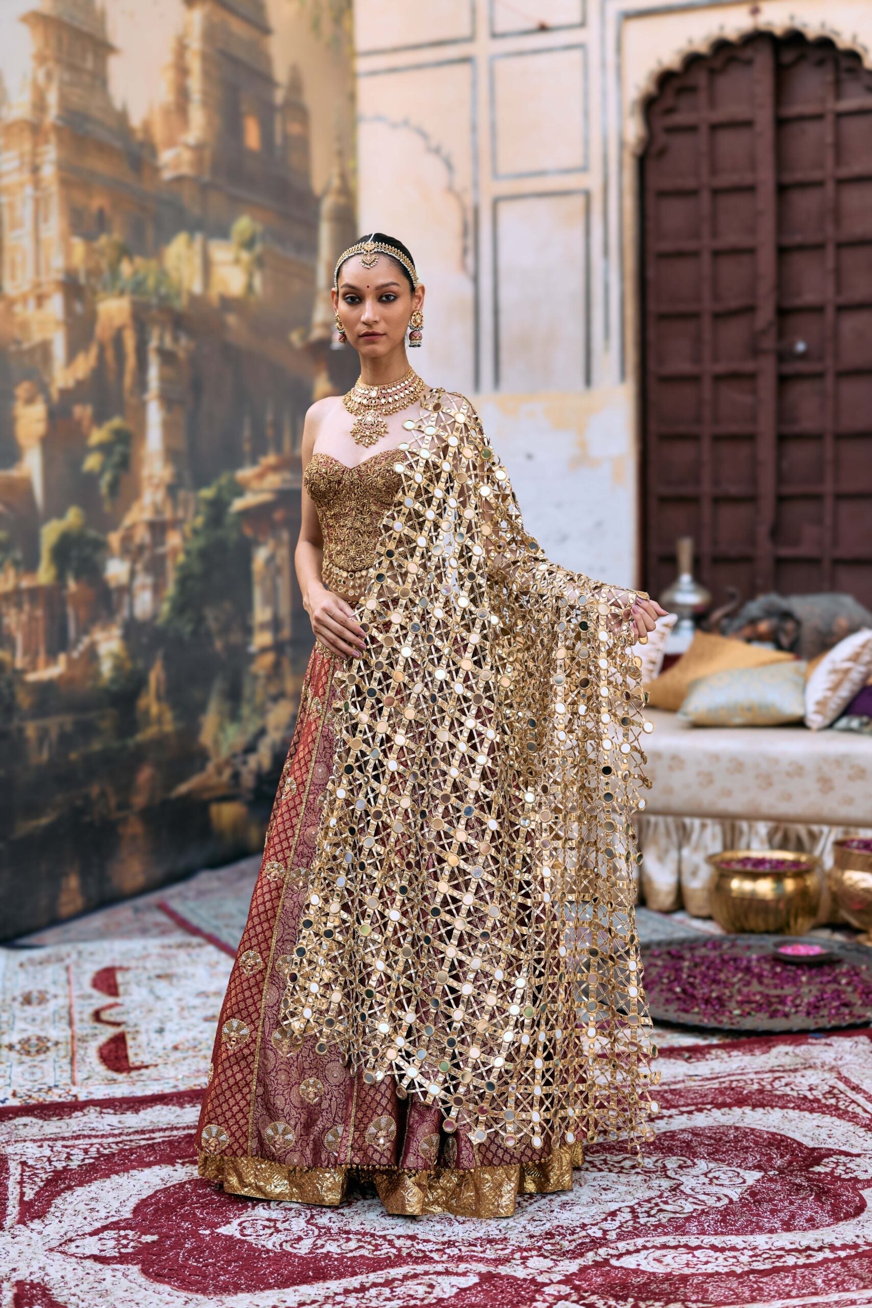 Arunima Lehenga Set with Chhavi Jaal Veil