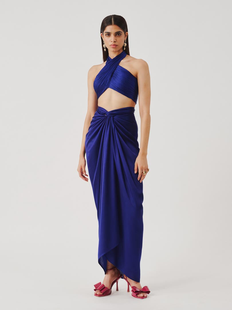 Hope Halter Neck Top in Blue with Elastic Back