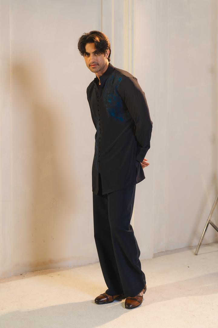 Midnight blue handpaint kurta set