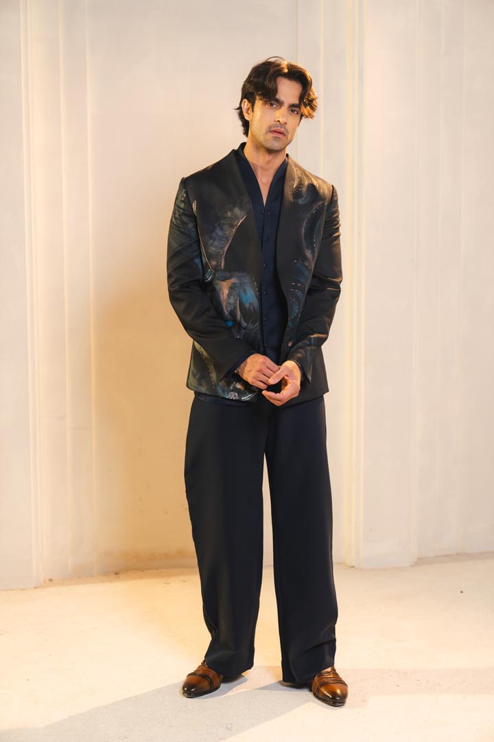 Black handpainted tauras blazer set