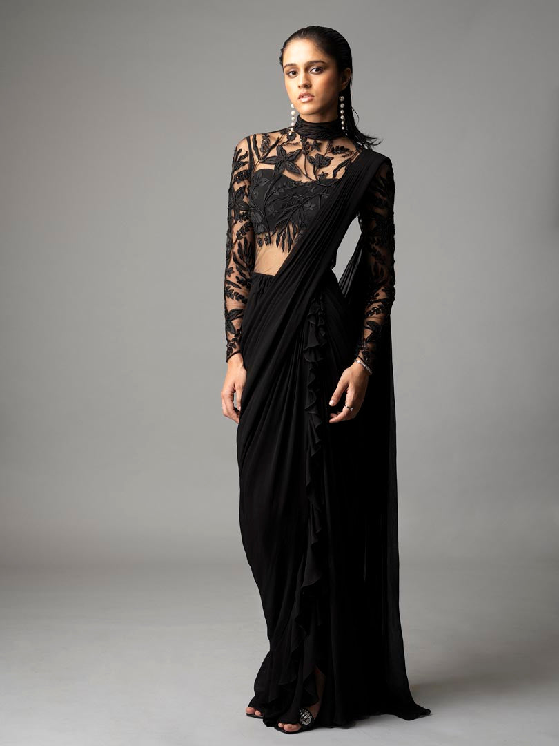 Black Vale Saree Gown