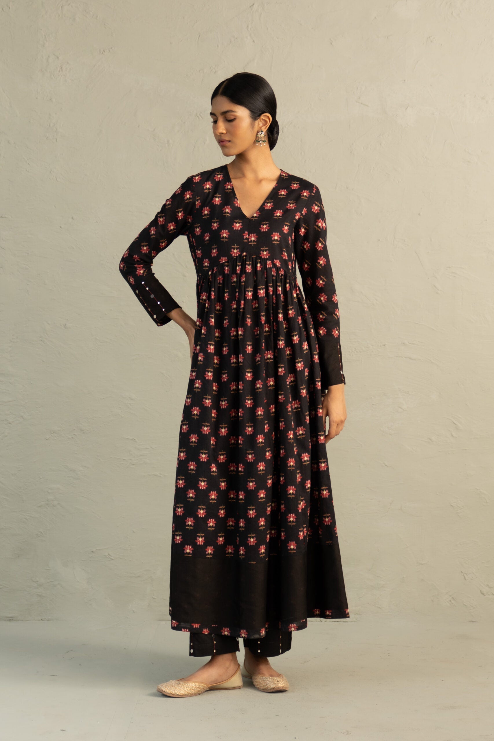 Black Phool Dori Anarkali Set