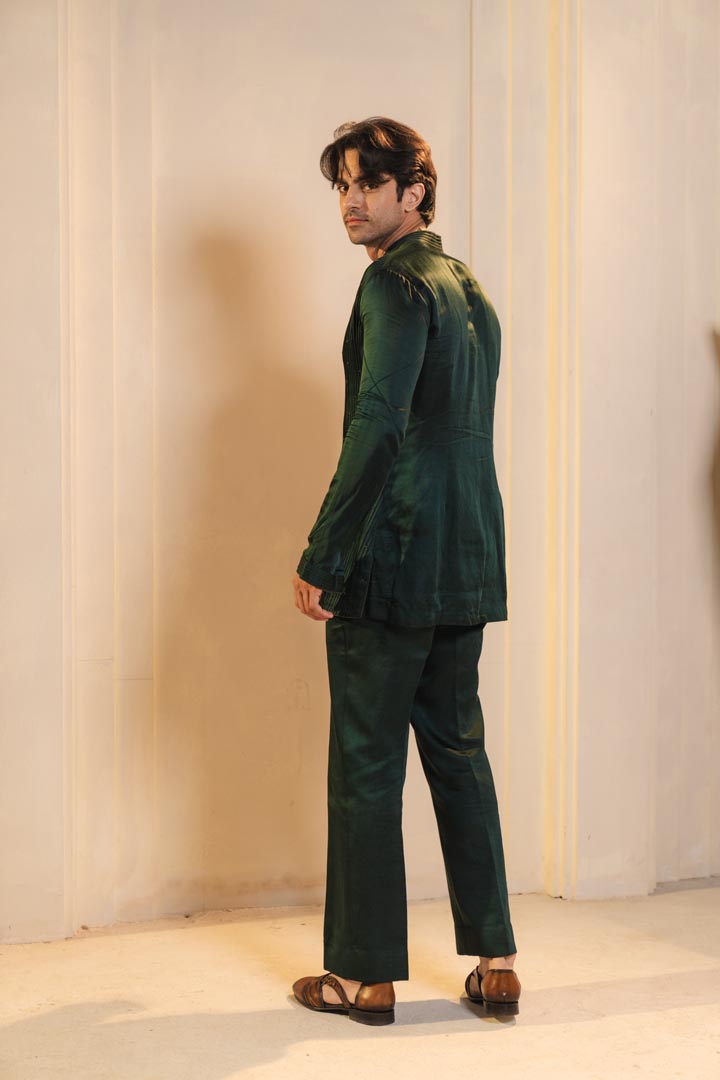 Forest green embroidered kurta set