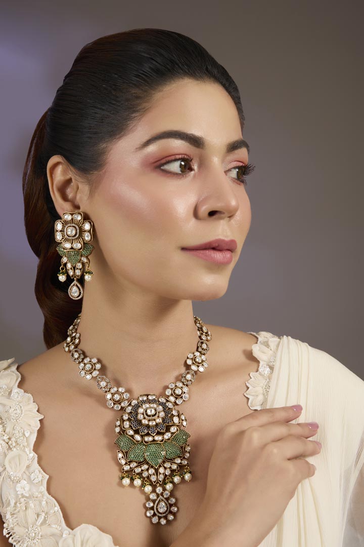 Kundan & Emerald Statement Necklace Set