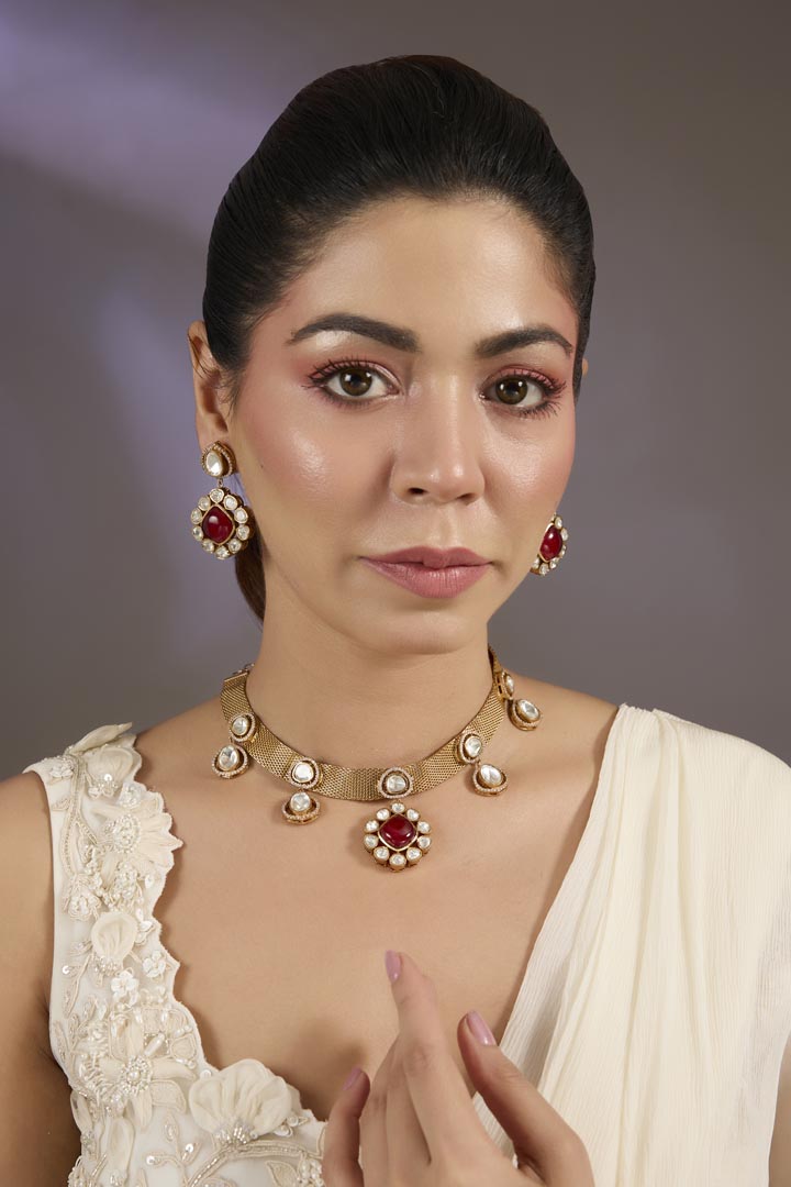 Ruby & Kundan Pearl Necklace Set
