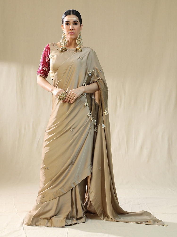 Golden Pre stitched saree