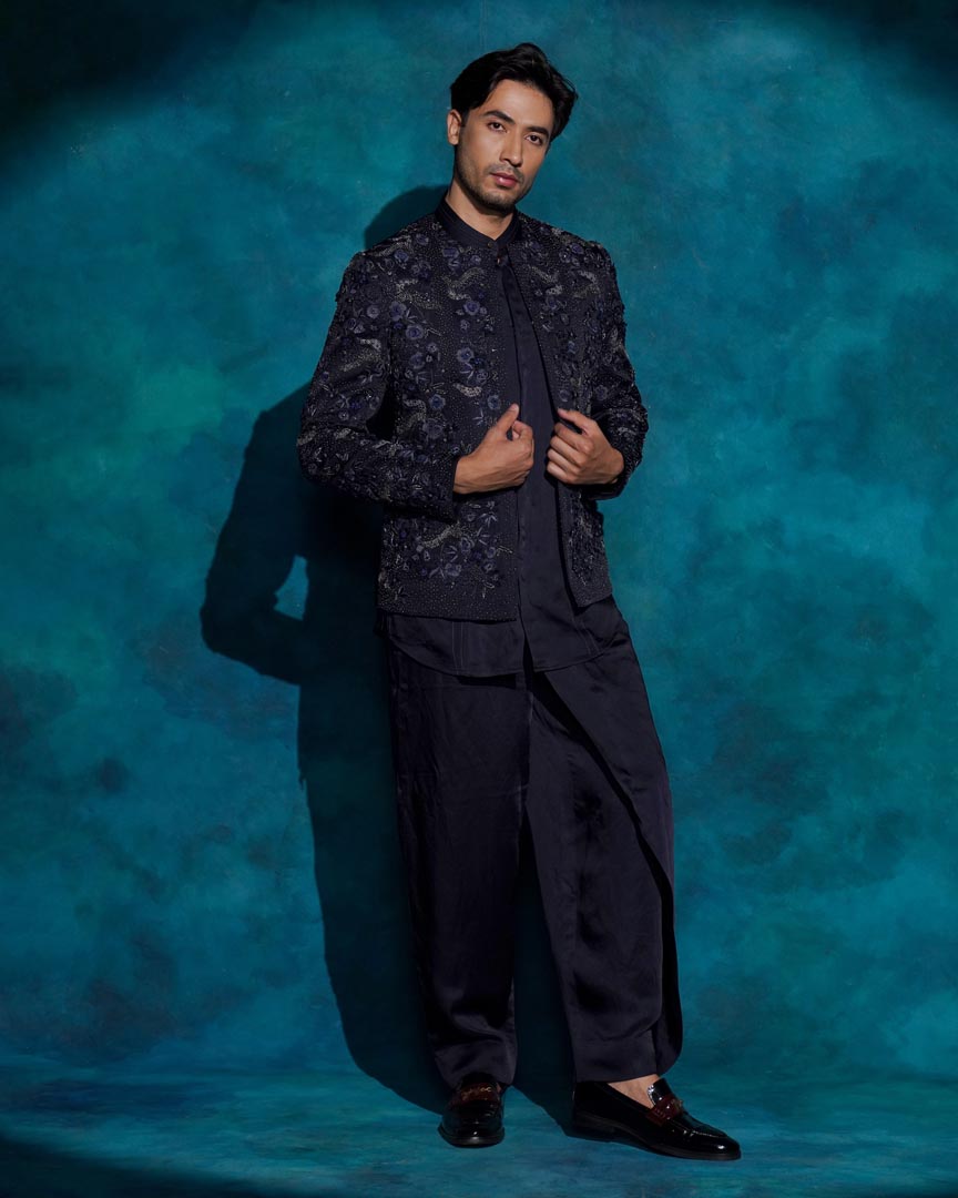 Midnight Blue floral embroidered set