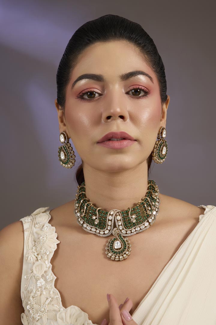 Elegant Green Kundan Choker Set with Earrings
