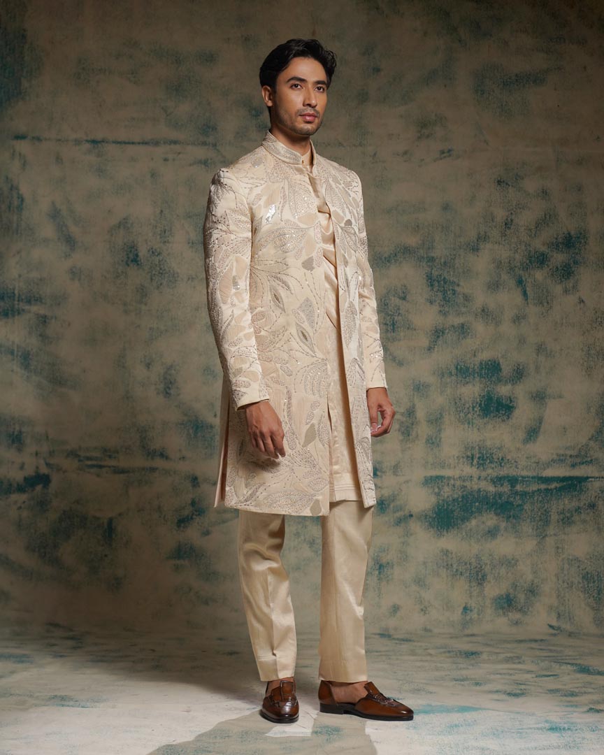 Buttercream hand embroidered contempoarary jacket set