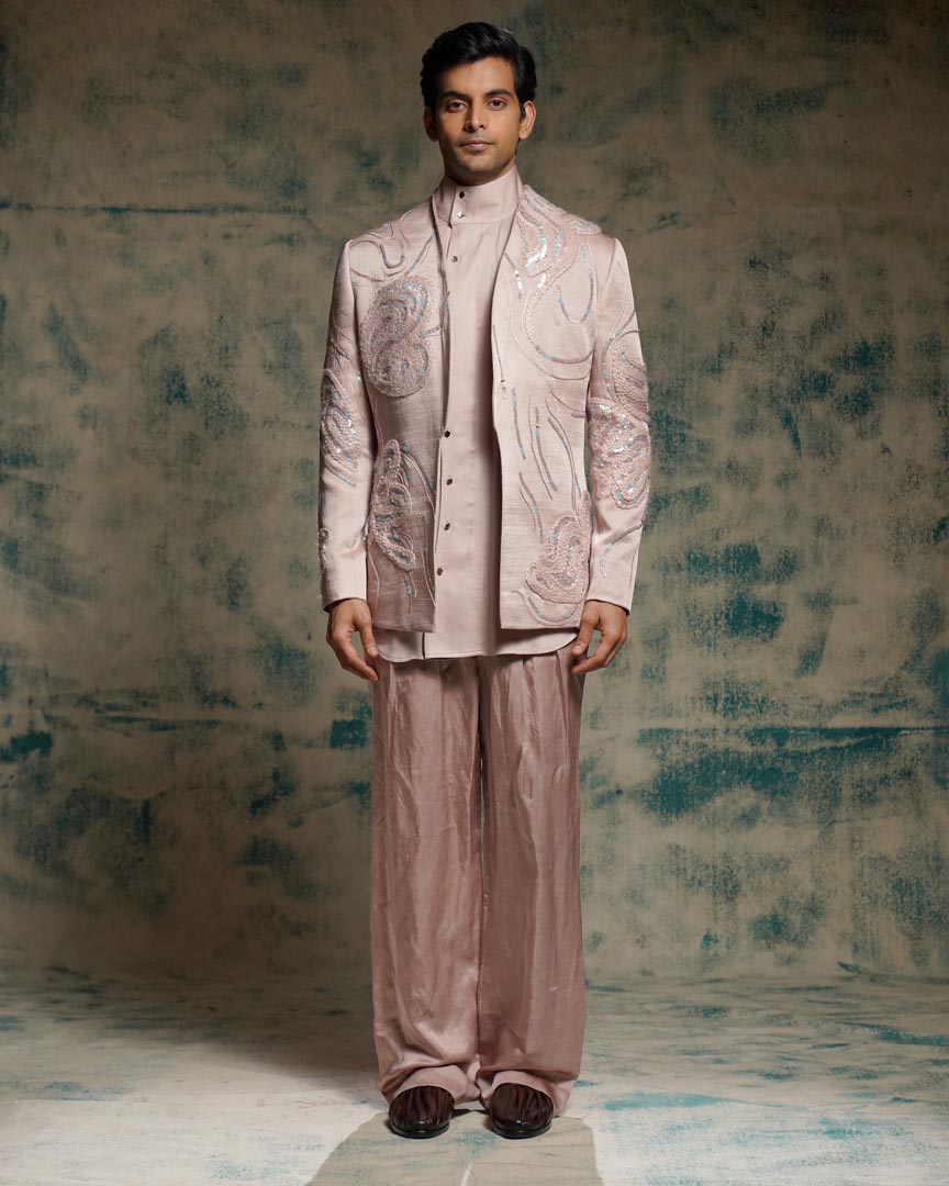Mauve hand embroidered concept blazer set.