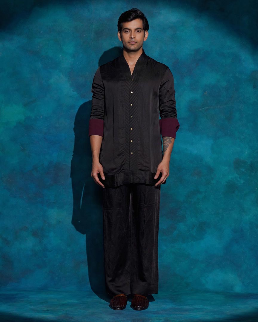 BLACK SHAWL COLLAR KURTA SET
