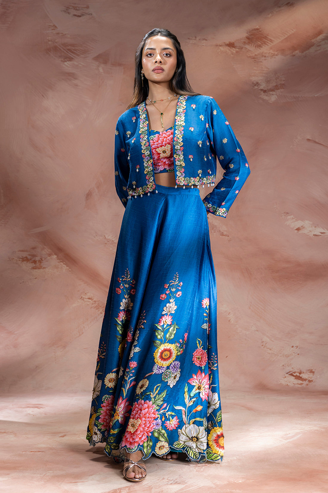 teal blue Blue Lehenga set