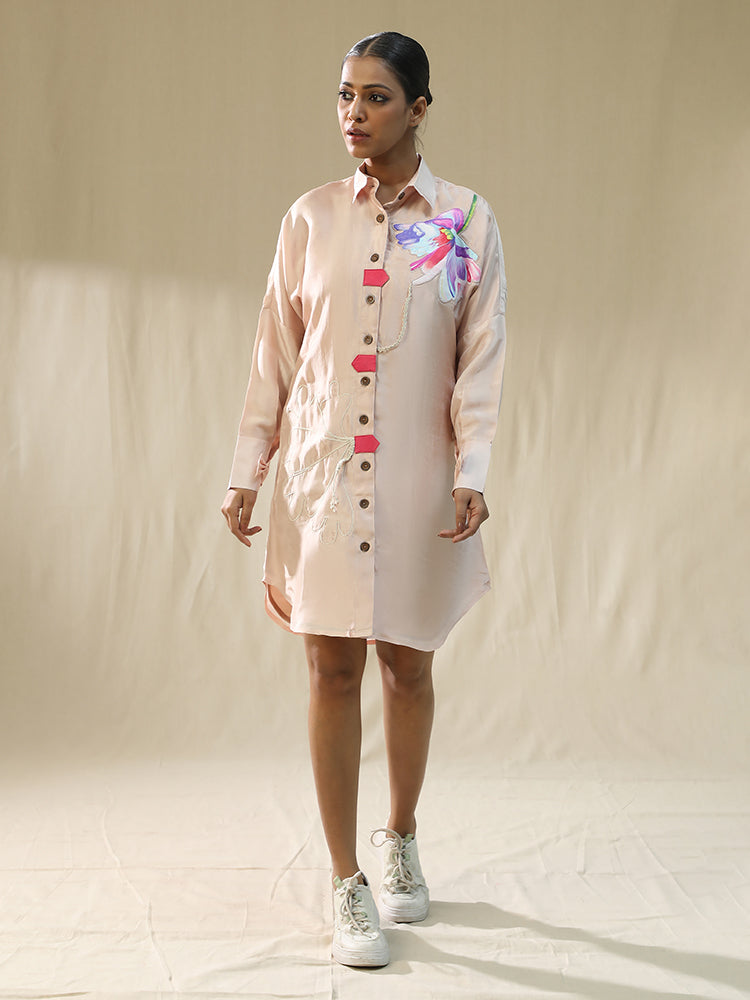 Peach Floral Handpainted Shirt