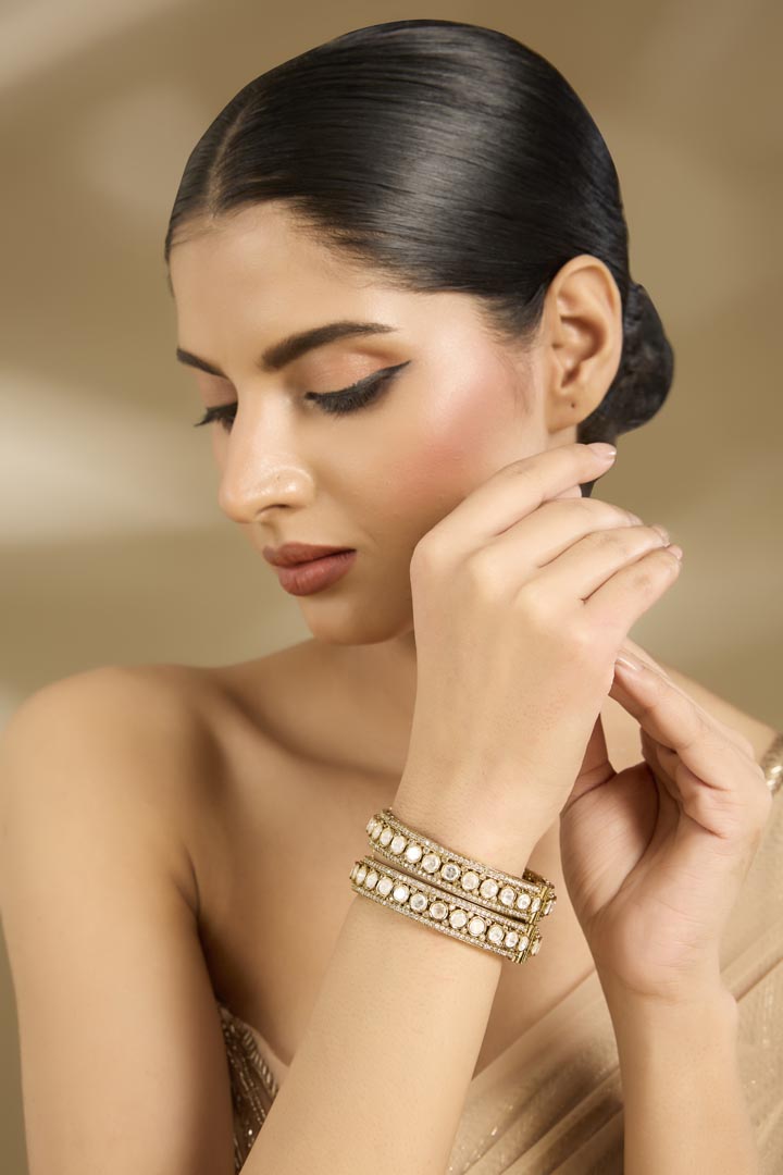 Elegant Gold-Plated Moissanite Kundan Polki Bangles